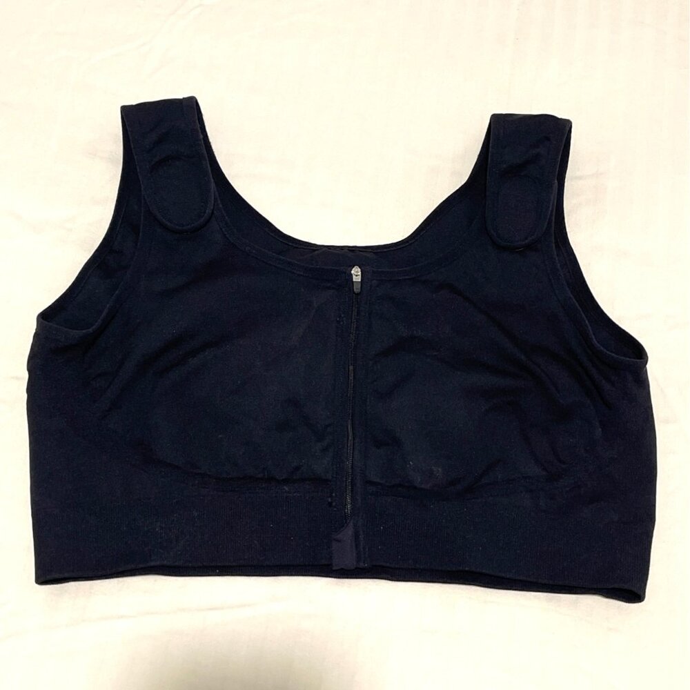Surgical Breast Compression Bra Black Front-Zip Amoena Pockets Adjustable Straps - Picture 14 of 14